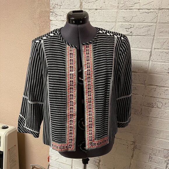 Rafealla Striped Embroidered Blazer Petitite large - Picture 2 of 7